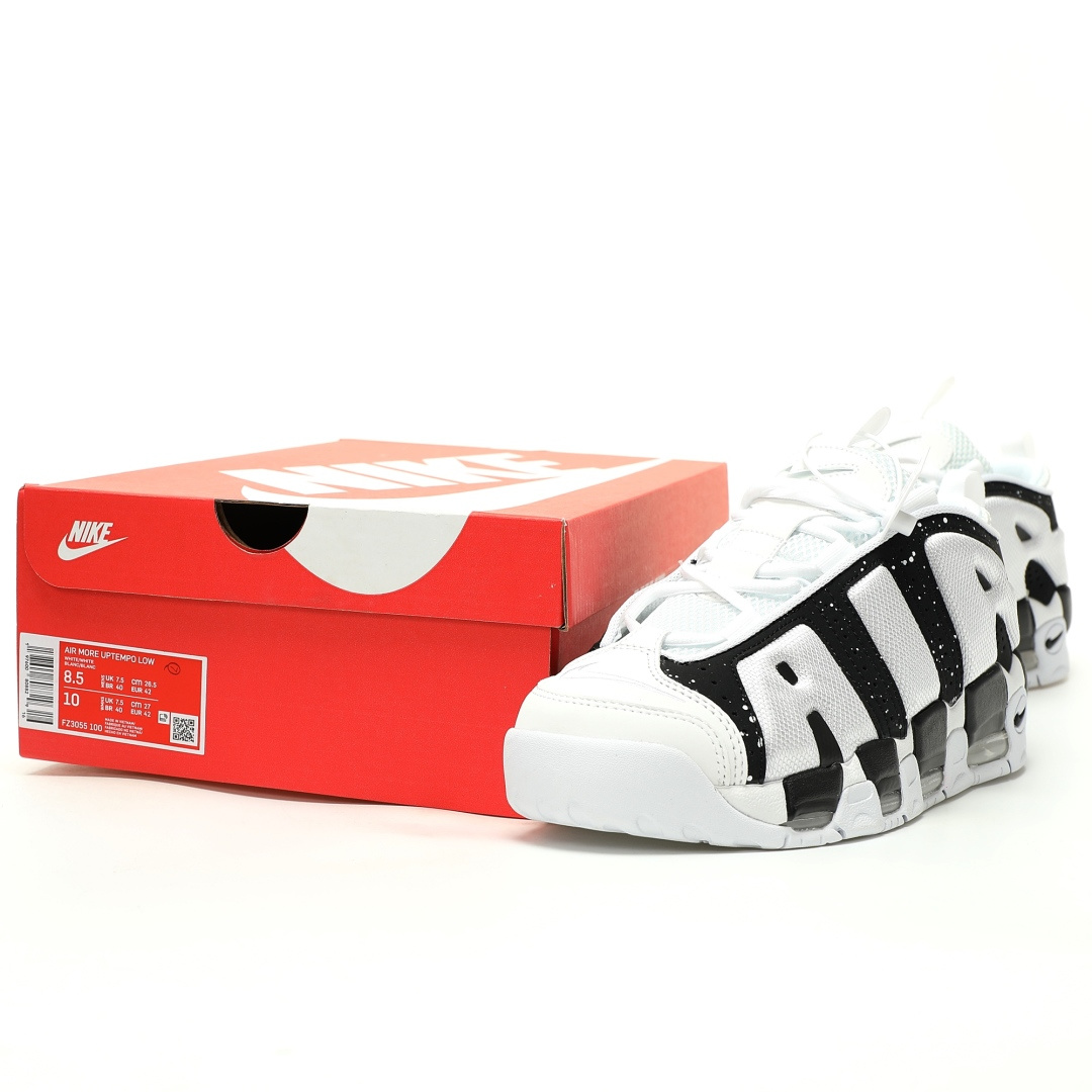 Nike Air More Uptempo Low White Black Sneakers FZ3055-100 - Image 9