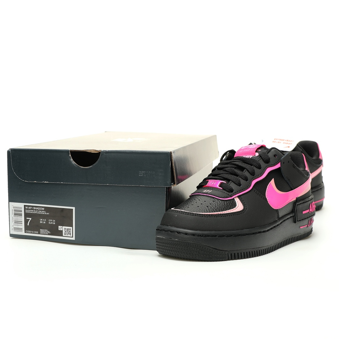 Nike WMNS Air Force 1 Shadow Black Storm Pink Sneakers CI0919-006 - Image 9