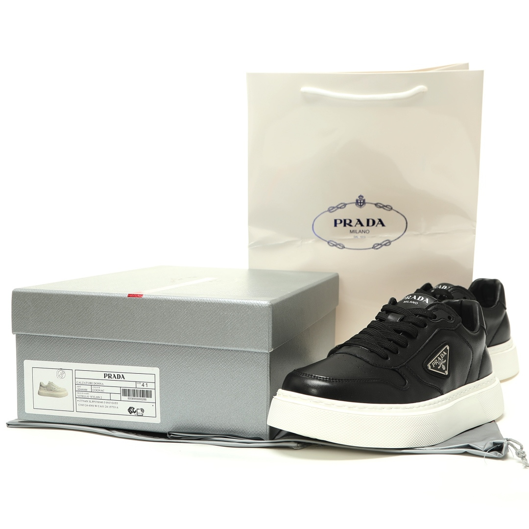 Prada Triangle Logo Leather Sneakers 3D968M_3LF5_FG000 - Image 9